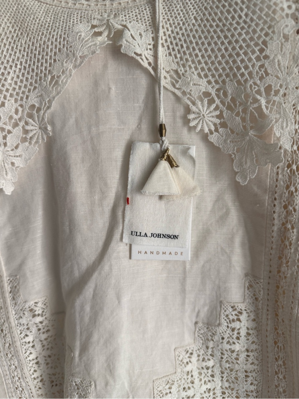 ULLA JOHNSON Romantic Lace-Detail Cream Women's Blouse NWT SZ 2 - Picture 2 of 7
